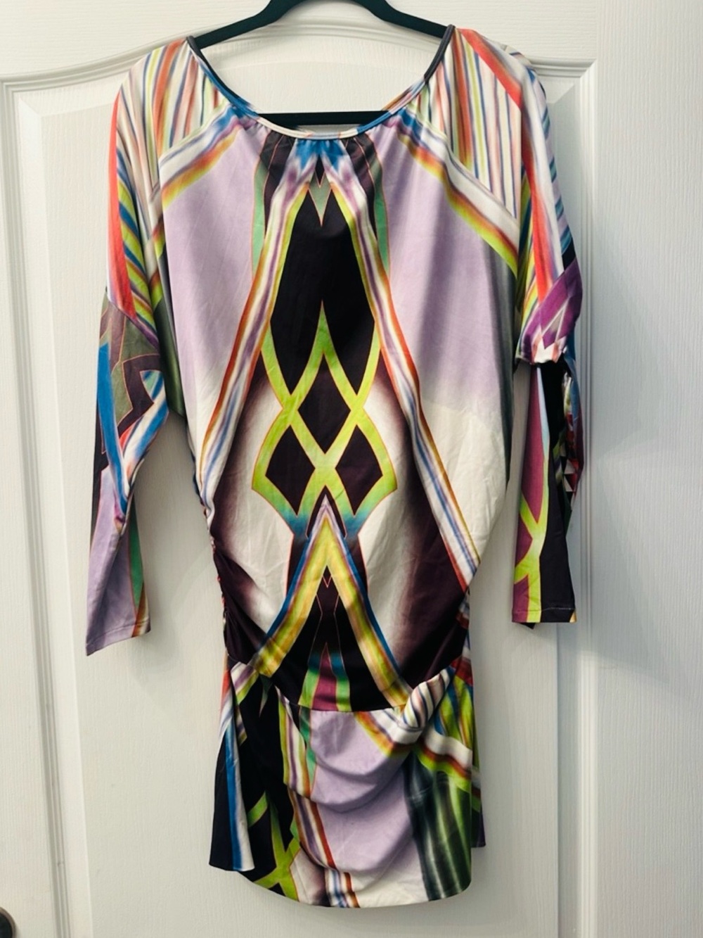 Aum-couture Abstract Multicolor Mini Dress - Lavender & Lime Print L